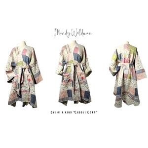 Handmade womens quilted patchwork coat w/ belt. Big pockets. Retro. Warm. OOAK.